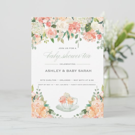 Tea Baby shower Invitation Garden Floral Kaart (Staand voorkant)