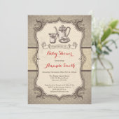 Tea Baby shower Invitation Retro Kaart (Staand voorkant)
