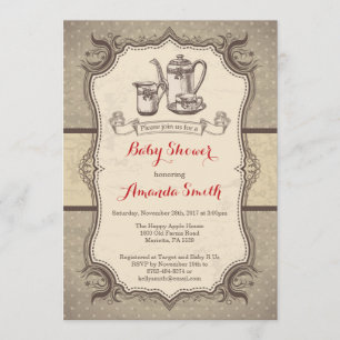 Tea Baby shower Invitation Retro Kaart
