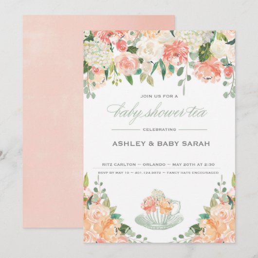 Tea Baby shower uitnodiging (Voorkant / Achterkant)