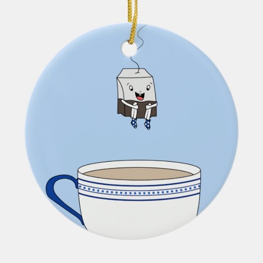 Tea bag springt in kop keramisch ornament (Voorkant)