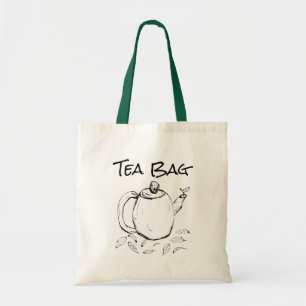 Tea Bag theepot met theebladeren (zwart gedrukt) Tote Bag