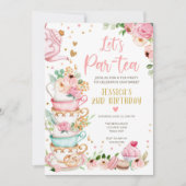 Tea Birthday Invitation Girl Party Par-tea Floral Kaart (Voorkant)