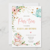 Tea Birthday Invitation Girl Party Par-tea Floral Kaart (Voorkant)
