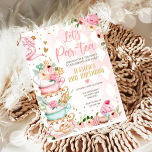 Tea Birthday Invitation Girl Party Par-tea Floral Kaart