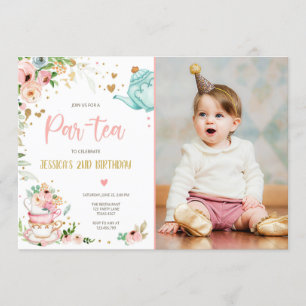 Tea Birthday Invitation Girl Party Par-tea Floral Kaart