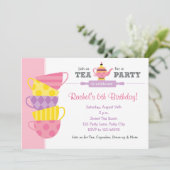 Tea Birthday Invitations (Tea Party Cups) Kaart (Staand voorkant)