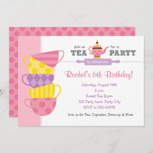 Tea Birthday Invitations (Tea Party Cups) Kaart