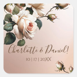 Tea Blush Beige Oil Roos Wedding Vierkante Sticker