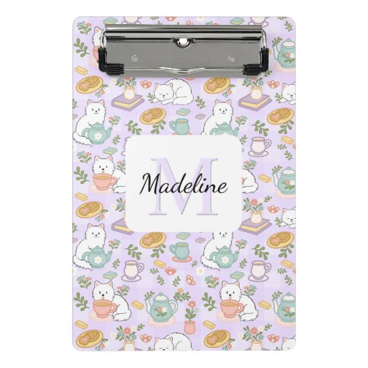 Tea & Bookish Cats Personalized Mini Clipboard Klembord (Voorkant)