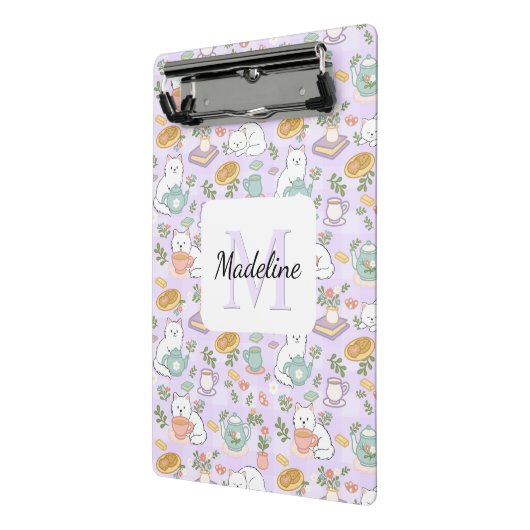 Tea & Bookish Cats Personalized Mini Clipboard Mini Klembord (Angled2)