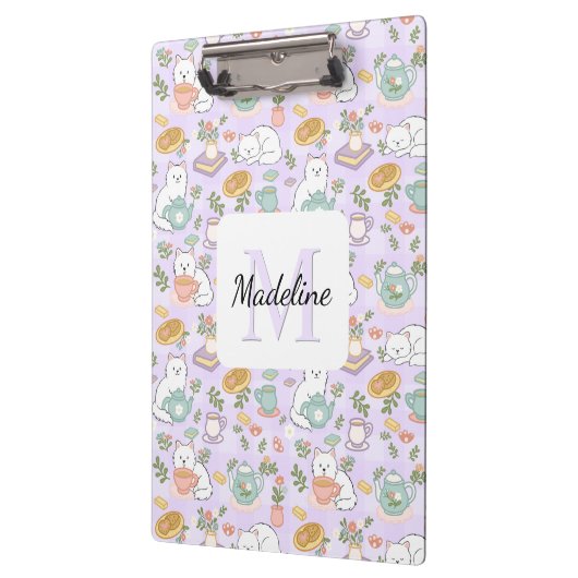 Tea & Bookish Cats Personalized Monogram Clipboard Klembord (Links)