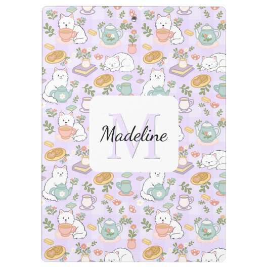 Tea & Bookish Cats Personalized Monogram Clipboard Klembord (Achterkant)