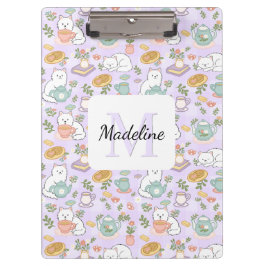 Tea & Bookish Cats Personalized Monogram Clipboard Klembord