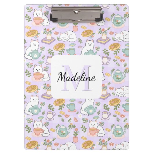 Tea & Bookish Cats Personalized Monogram Clipboard Klembord (Voorkant)