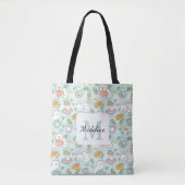 Tea & Bookish Cats Tote Bag Mint Green (Voorkant)