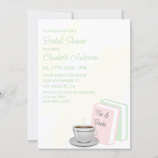 Tea & Books Bridal Shower Kaart (Voorkant)