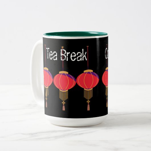 Tea Break Koffie Break Tekst Two Tone Mok Light Pi (Voorkant links)