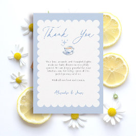 Tea Brewing Script Blue Theme Script Baby Shower Bedankkaart