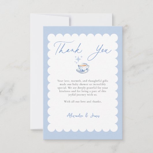 Tea Brewing Script Blue Theme Script Baby Shower Bedankkaart (Voorkant)
