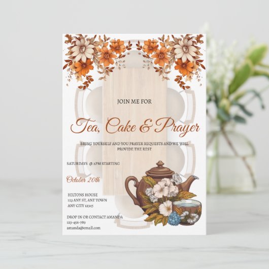 Tea, Cake & Prayer Fellowship Invitation Kaart (Staand voorkant)