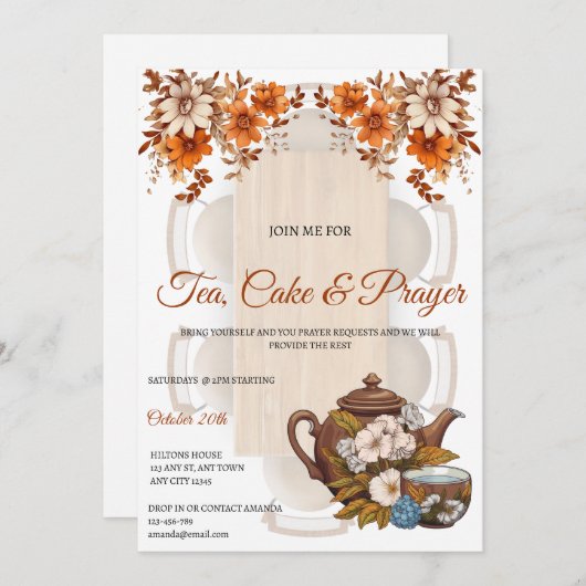 Tea, Cake & Prayer Fellowship Invitation Kaart (Voorkant / Achterkant)