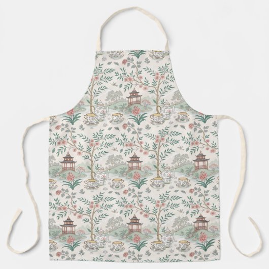 Tea Chinoiserie French Toile Du Jouy Pattern Apron Schort (Voorkant)