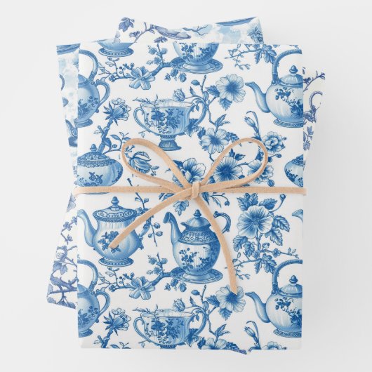 Tea Chinoiserie French Toile du Jouy Pattern Inpakpapier Vel (In situ)