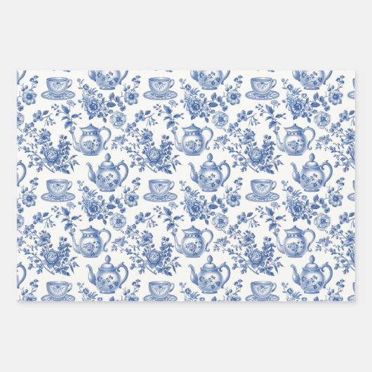 Tea Chinoiserie French Toile du Jouy Pattern Inpakpapier Vel (Voorkant)