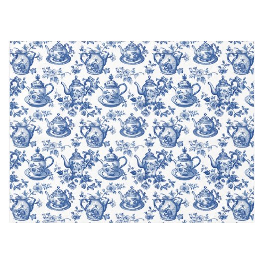 Tea Chinoiserie French Toile du Jouy Pattern Tafelkleed (Voorkant (Horizontaal))