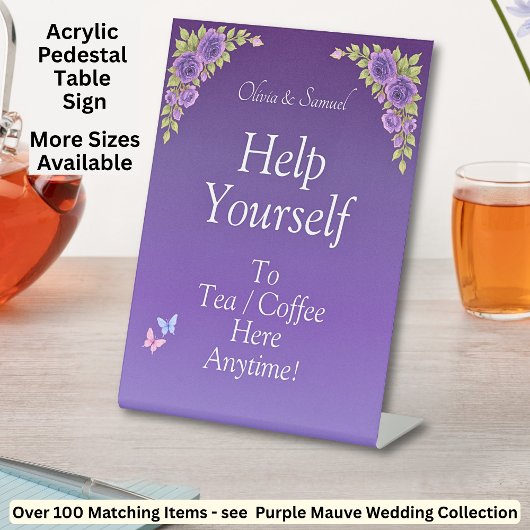 Tea Coffee Table Purple  Acrylic Pedestal Sign Reclamebord Met Voetstuk