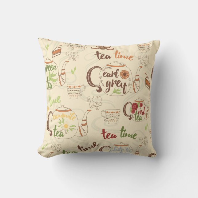 Tea, Cookies en Cake Time Sketch Kussen (Voorkant)