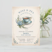  Tea Cup Baby shower Brunch Uitnodigingen Jongen (Staand voorkant)