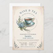  Tea Cup Baby shower Brunch Uitnodigingen Jongen (Voorkant / Achterkant)