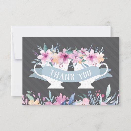 Tea Cup Bedankt Kaart met Bloemen (Voorkant)