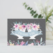 Tea Cup Bedankt Kaart met Bloemen (Staand voorkant)