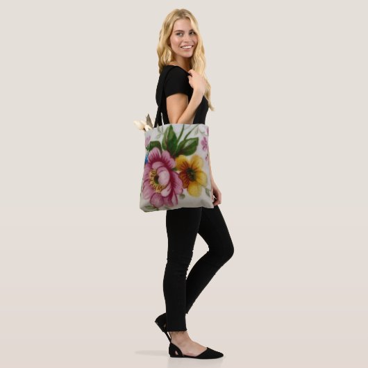 Tea Cup Bloemen Boeket Canvas tas (Op model)