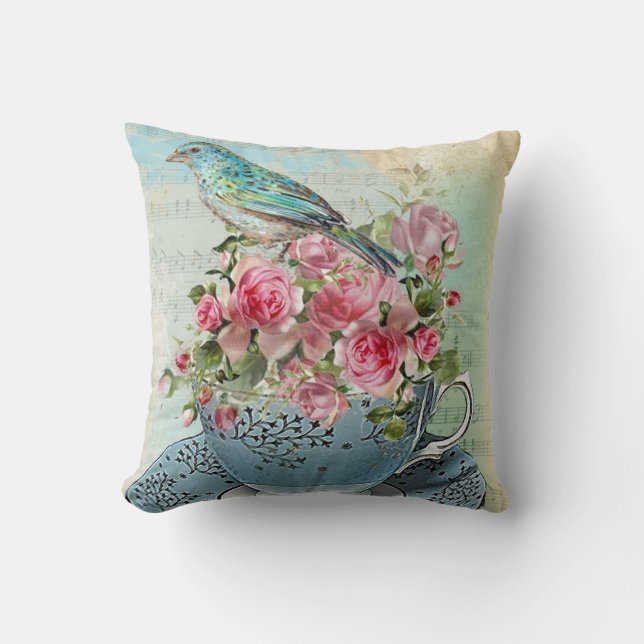 Tea cup bloemen kussen (Voorkant)