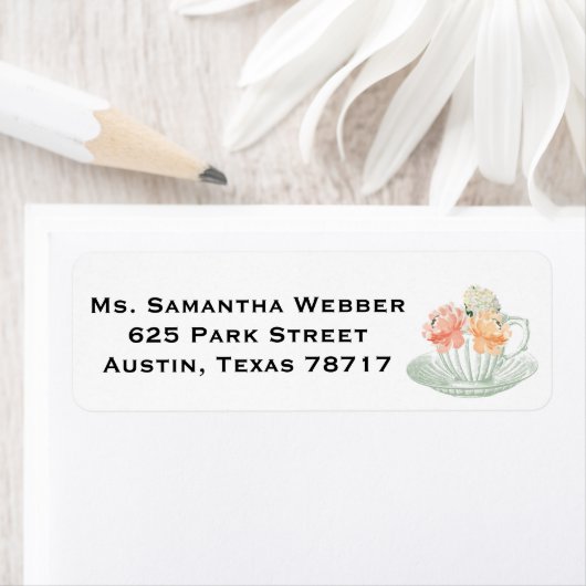 Tea Cup Bloemen Retouradres Sticker (Insitu)