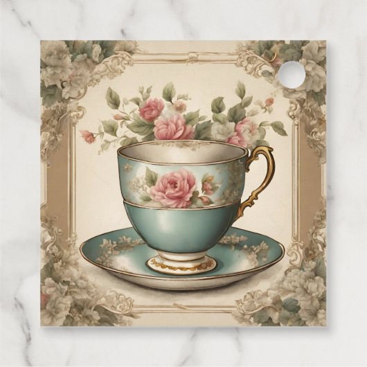  Tea Cup Bloemen Vrijgezellenfeest Tea Party Bedankjes Labels (Achterkant)