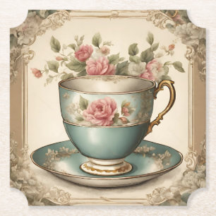 Tea Cup Bloemen Vrijgezellenfeest Tea Party Kartonnen Onderzetters