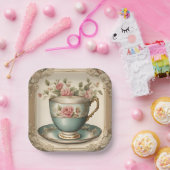  Tea Cup Bloemen Vrijgezellenfeest Tea Party Papieren Bordje (Feest)