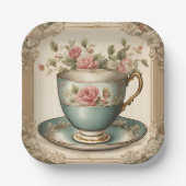  Tea Cup Bloemen Vrijgezellenfeest Tea Party Papieren Bordje (Voorkant)