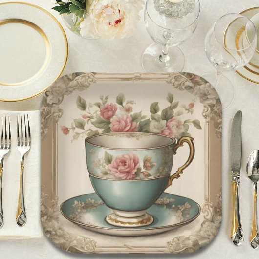  Tea Cup Bloemen Vrijgezellenfeest Tea Party Papieren Bordje
