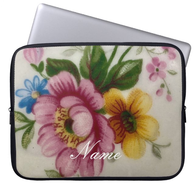 Tea Cup Bloemenboeket Laptop Sleeve (Voorkant)