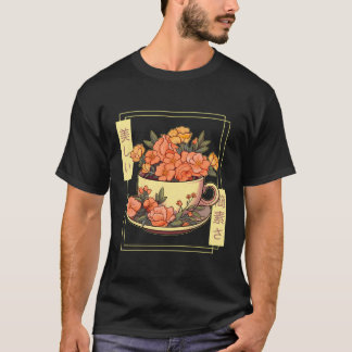 Tea Cup Blooming Flowers Japan Cottagecore T-shirt