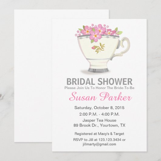 Tea Cup Bridal Shower Uitnodiging (Voorkant / Achterkant)