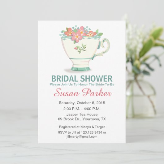 Tea Cup Bridal Shower Uitnodiging (Staand voorkant)