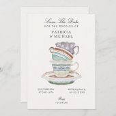 Tea cup bruiloft save the date (Voorkant / Achterkant)