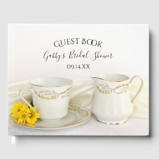 Tea Cup en Geel Daisies Vrijgezellenfeest Gastenboek (Voorkant)